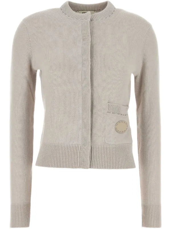 Fendi Knitted Front-pocket Cardigan in Neutrals