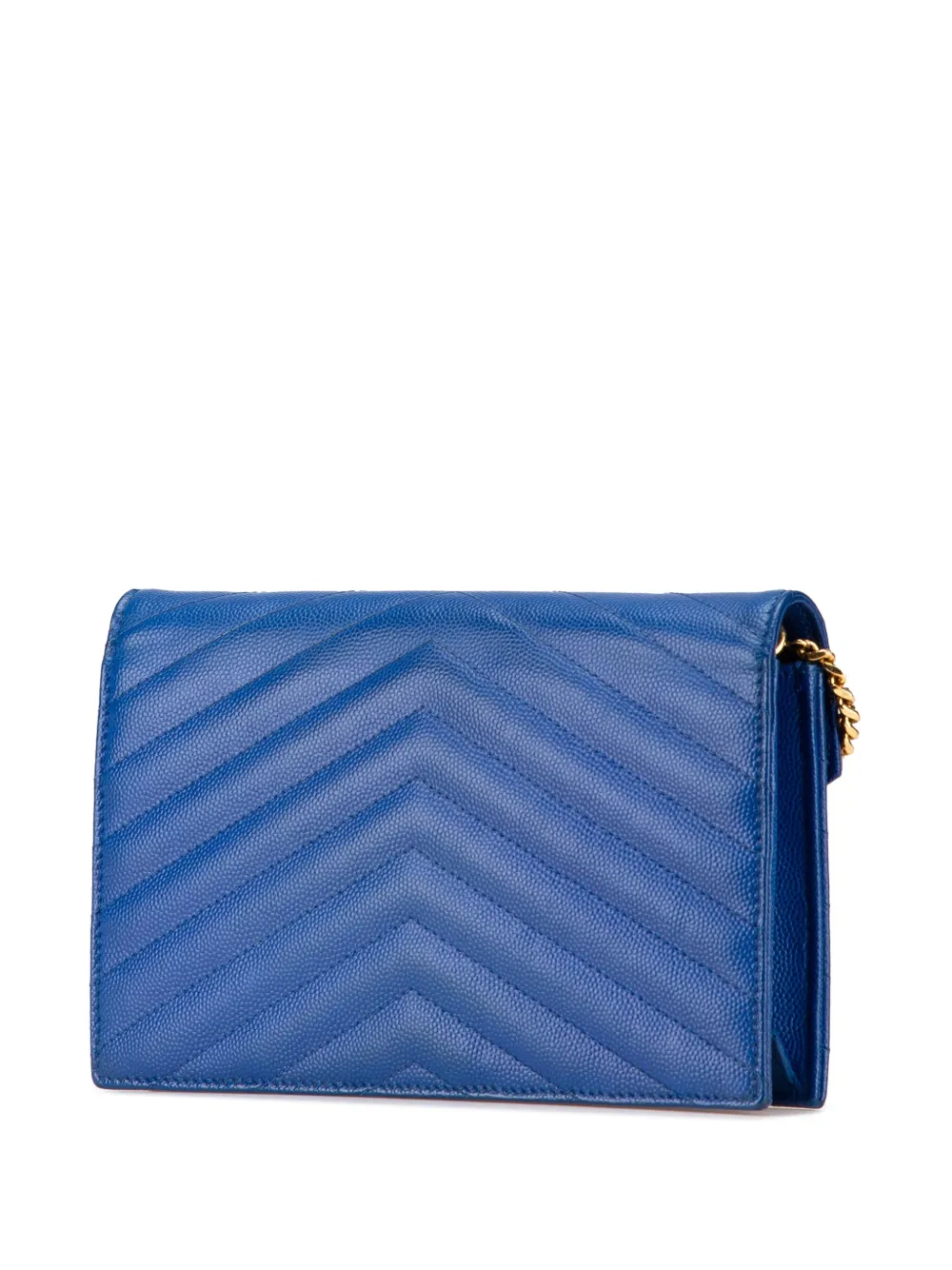 Saint Laurent Pre-Owned 2016 Grain De Poudre Matelassé crossbodytas met kettinghengsel en chevron monogram - Blauw