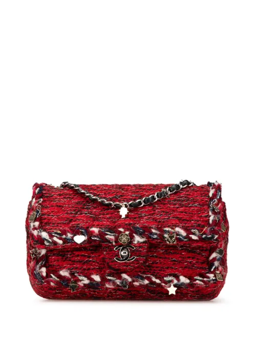 Sac porté épaule Charms Double Flap médium en tweed tressé (2017-2018) - CHANEL Pre-Owned - Modalova