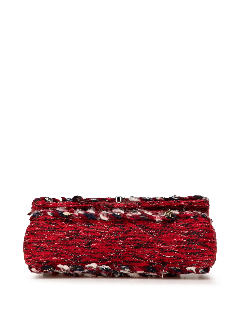 Pre-owned Chanel 2017-2018 Medium Tweed Braided Charms Double Flap Shoulder Bag In Red