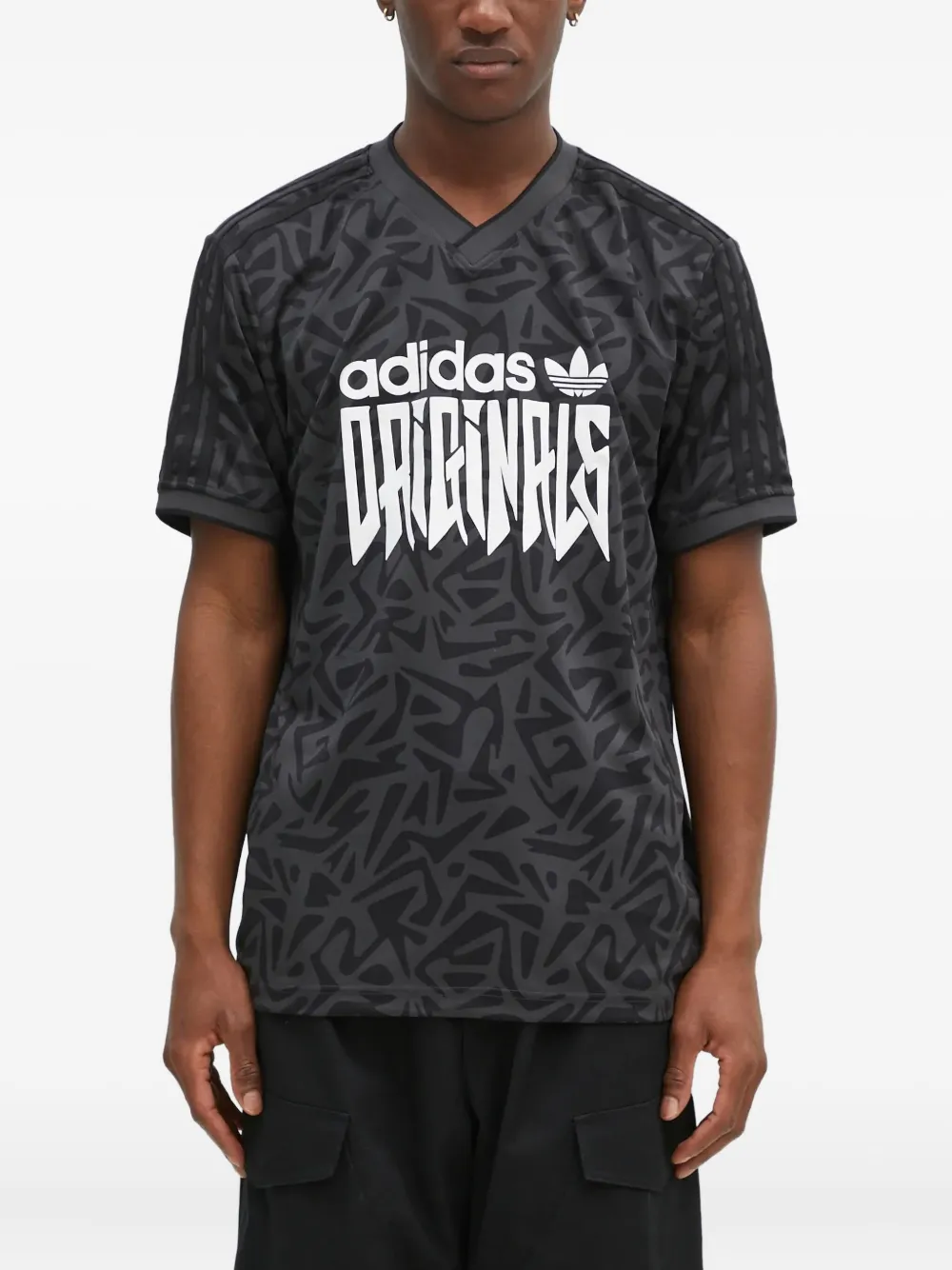 Adidas Originals Abstract-print V-neck T-shirt In Multi