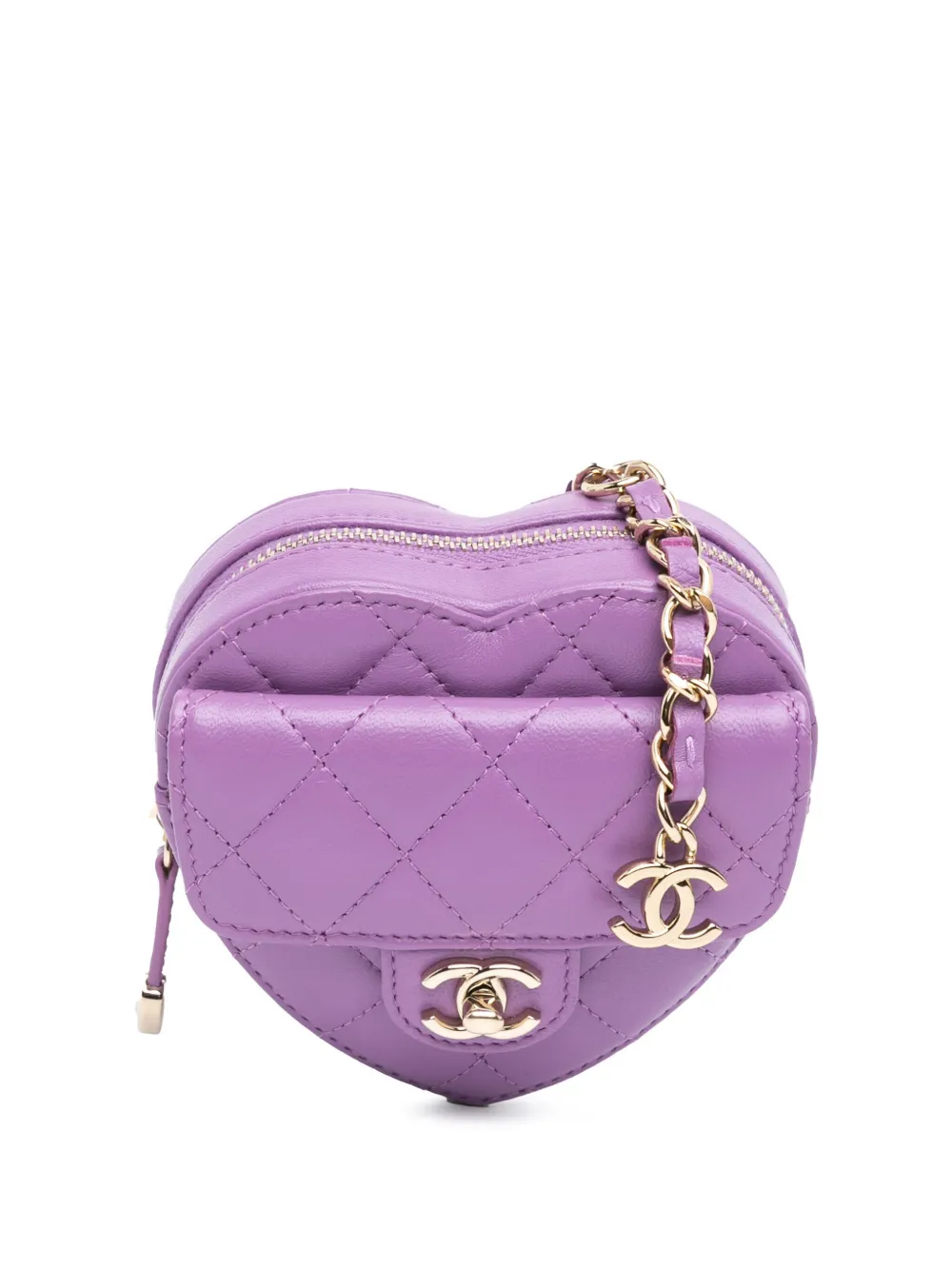 CHANEL Pre-Owned 2021 Mini Lambskin CC in Love Heart belt bag | Purple | Image 1