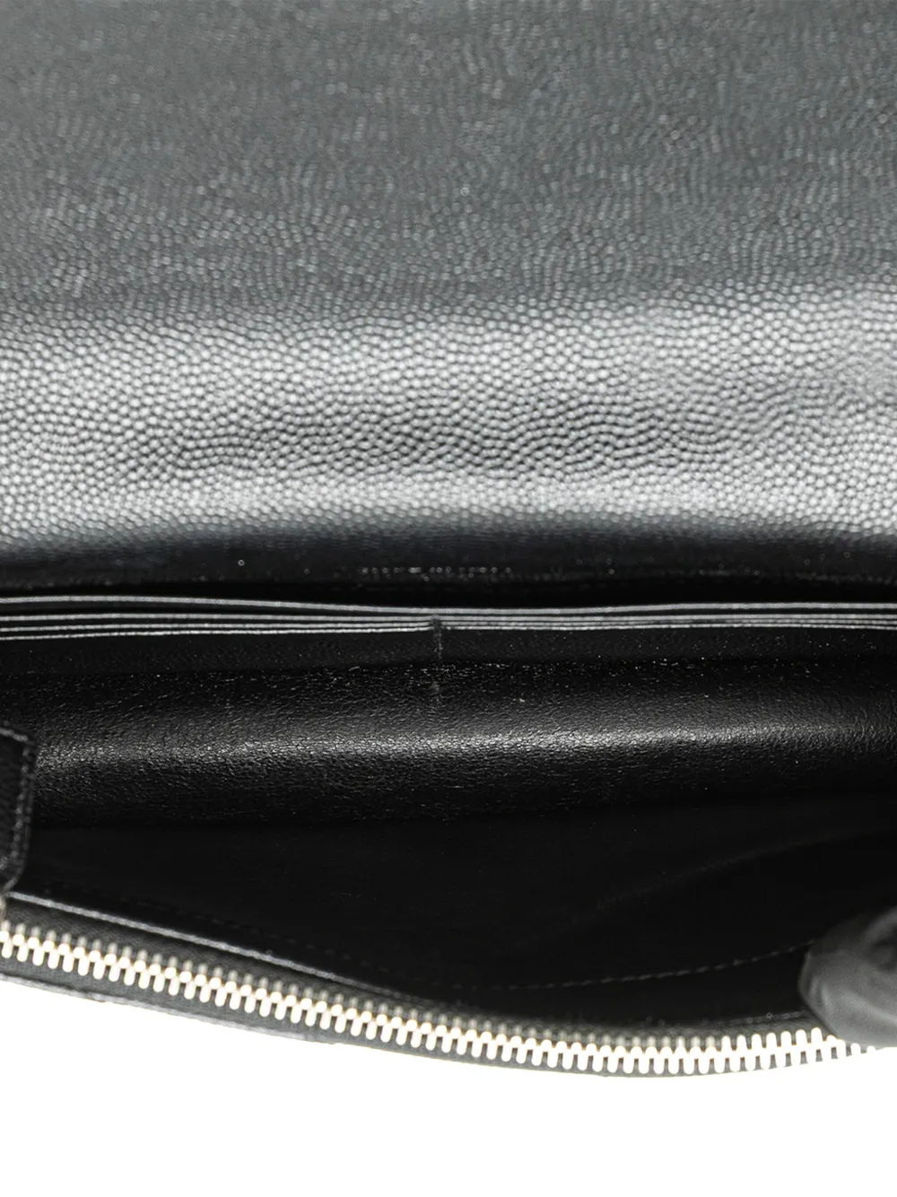 Pre-owned Saint Laurent 2016 Grain De Poudre Matelasse Chevron Monogram Chain Wallet Crossbody Bag In 黑色