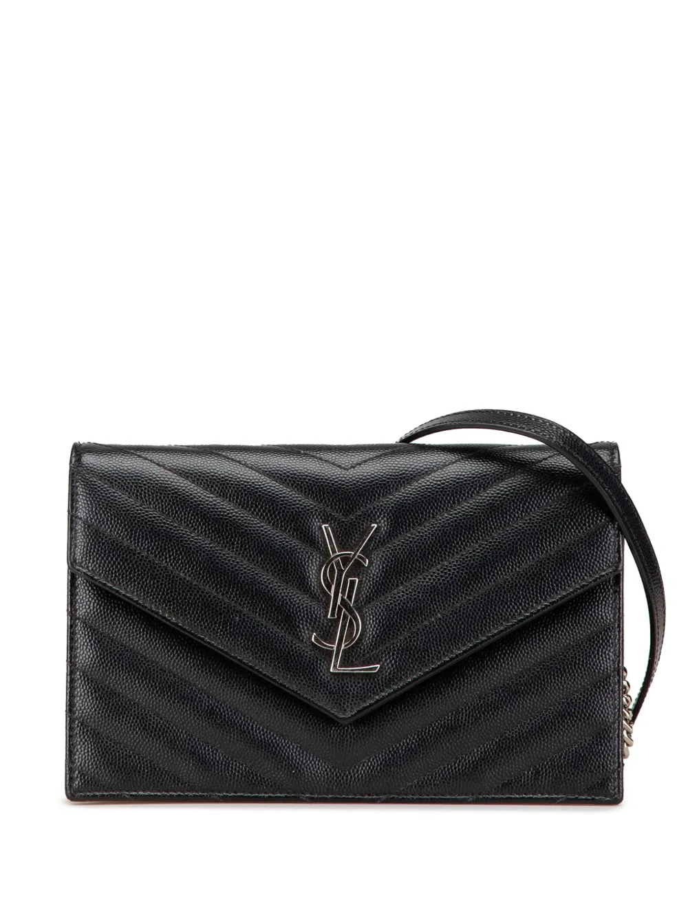 Saint Laurent Pre-Owned Grain De Poudre Chain Wallet chevronmönstrad axelremsväska i matelasse med monogram från 2016 | svart | Image 1