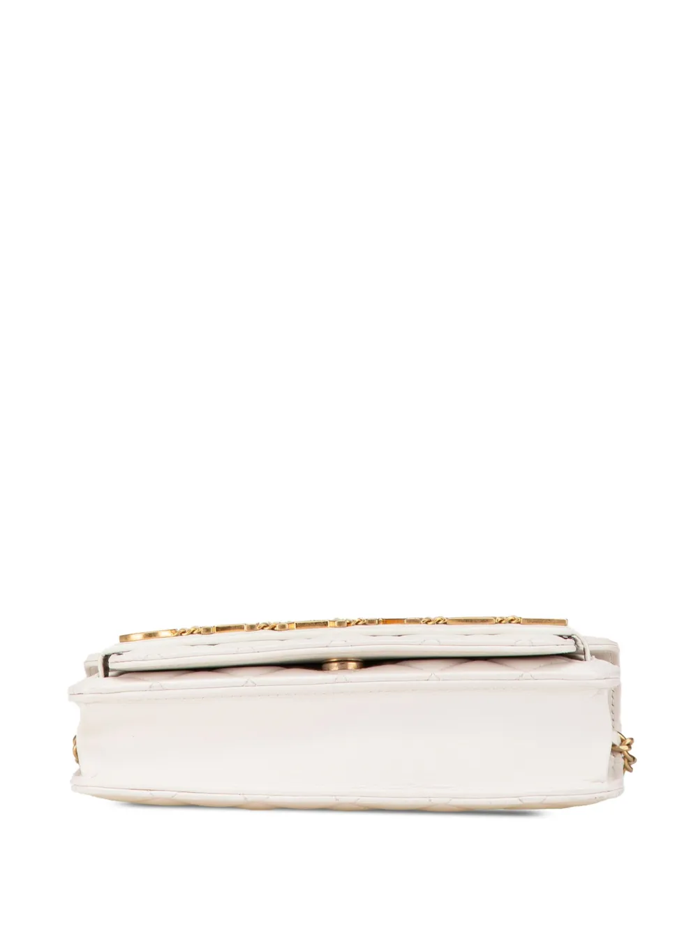 Pre-owned Chanel 2019 Calfskin Enchained Flap Wallet On Chain Crossbody Bag In White