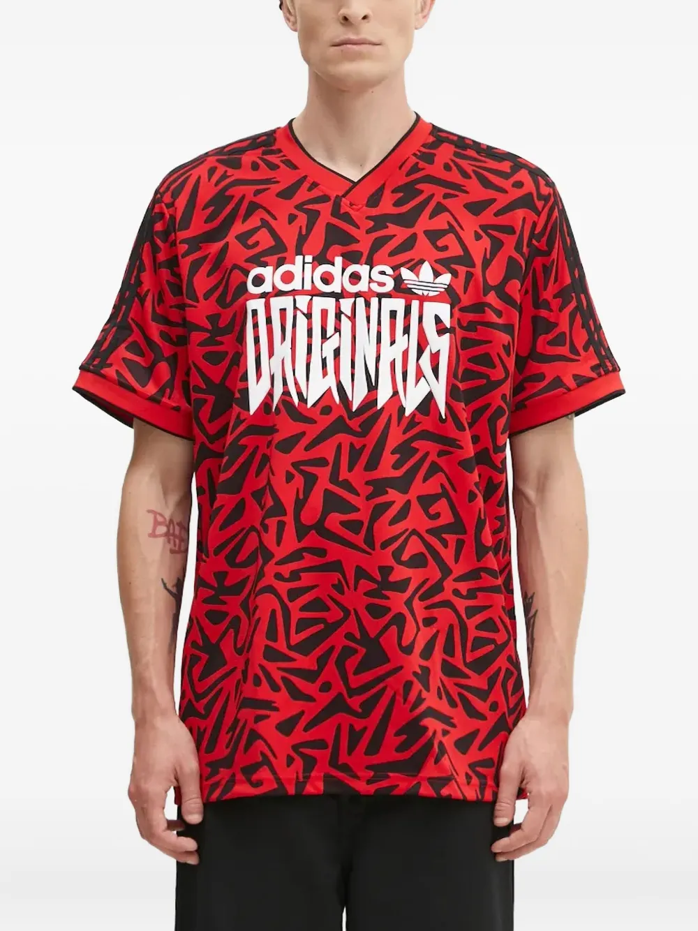 Adidas Originals Abstract-print V-neck T-shirt In Red
