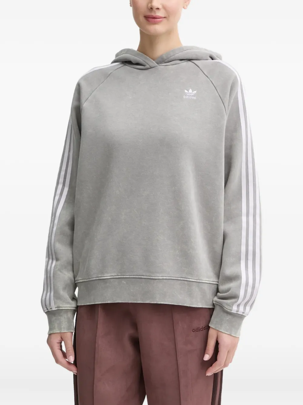 Adidas Hoodie met raglan mouwen en drie strepen Grijs