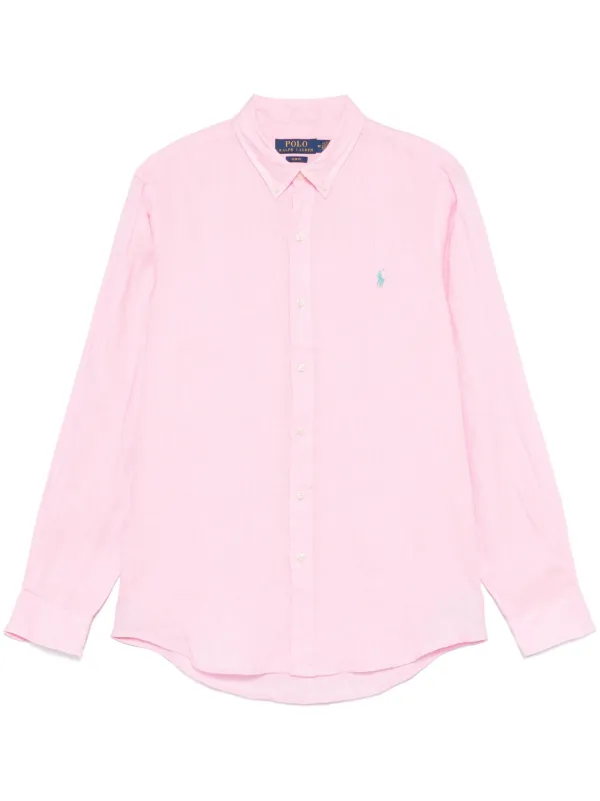 Ralph Lauren ピンク リネン長袖シャツ レディース] ラルフローレン オーバーサイズ リネンシャツ ピンク