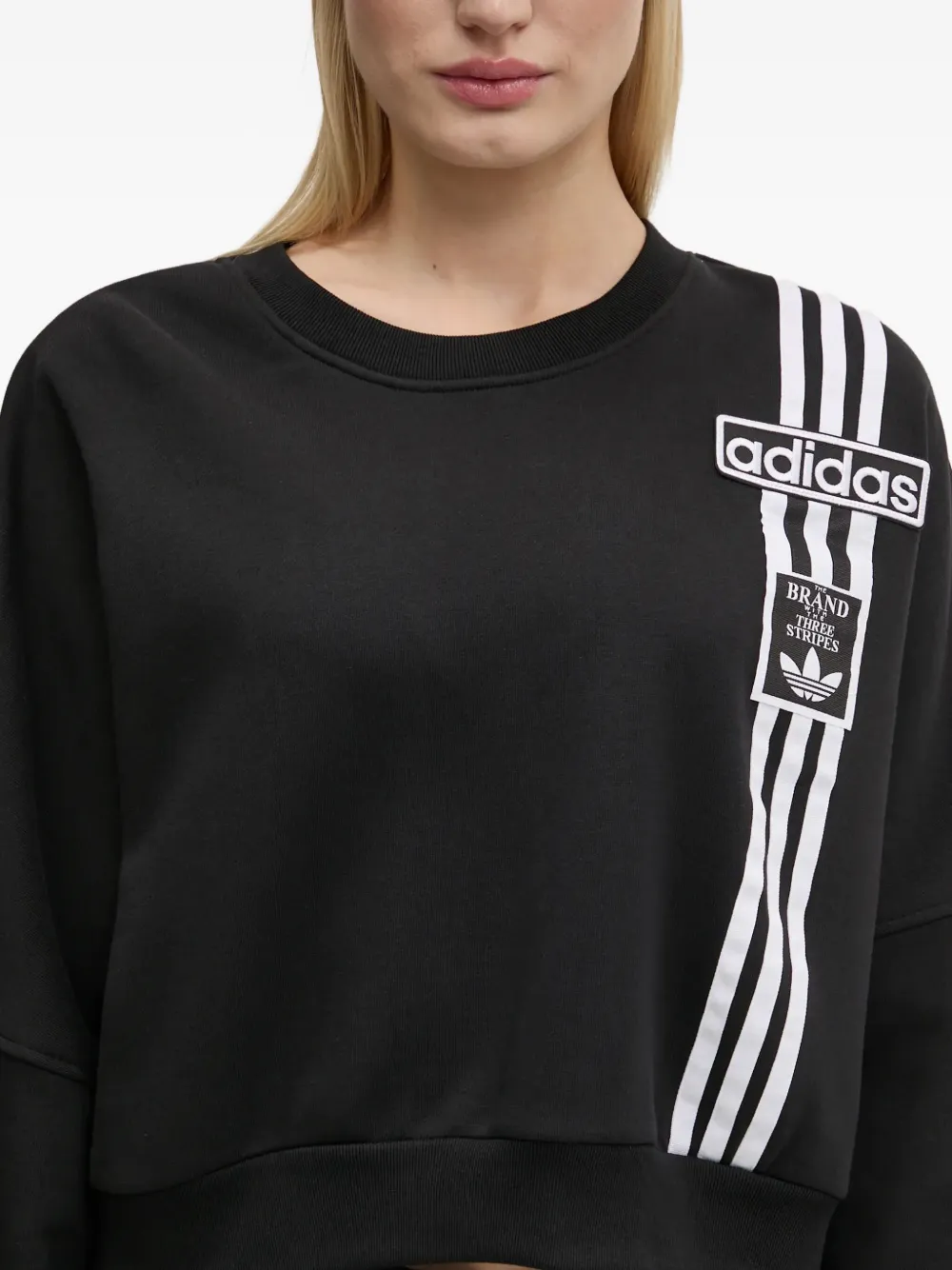 Adidas Originals 3-stripe Cropped Sweatshirt In Black
