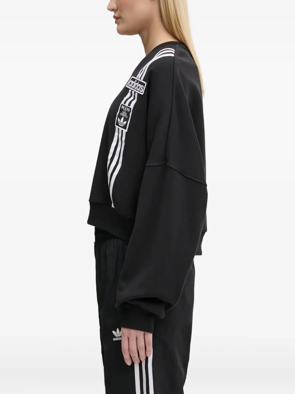 Adidas Originals 3-stripe Cropped Sweatshirt In Black