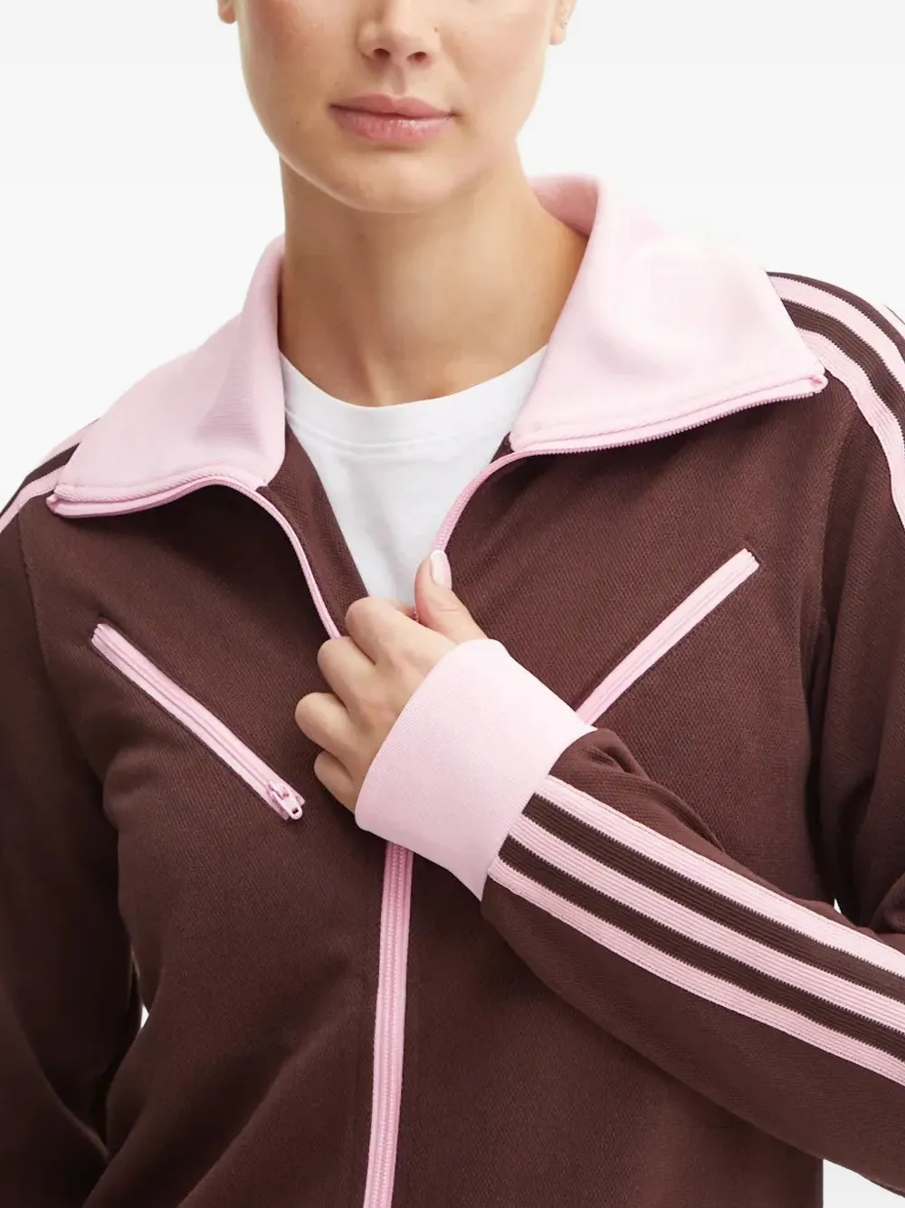 Adidas Originals Three-stripe Zip-up Sweatshirt In Brown