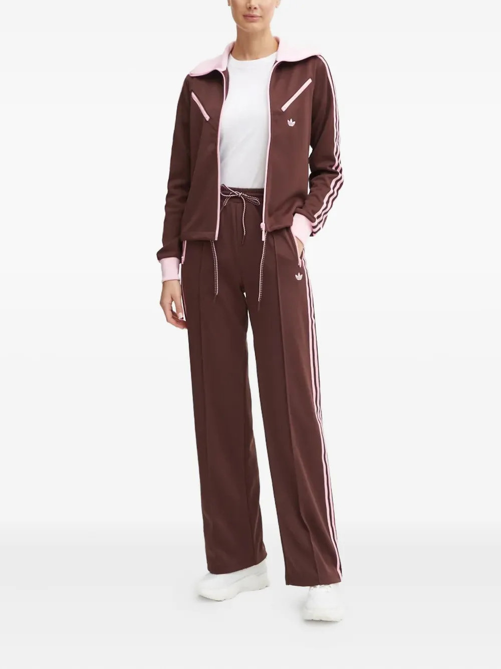 Adidas Originals Three-stripe Zip-up Sweatshirt In Brown