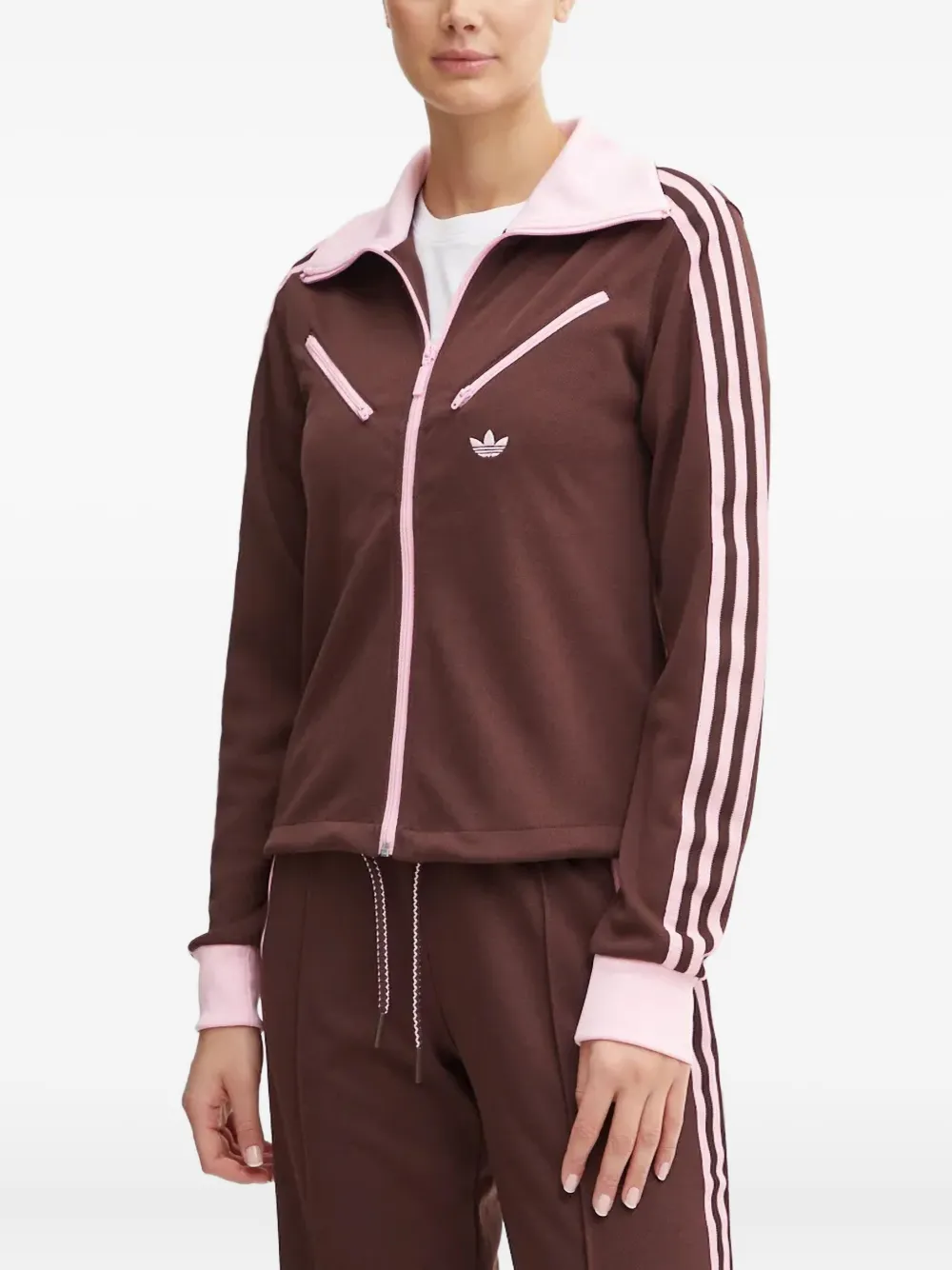 Adidas Originals Three-stripe Zip-up Sweatshirt In Brown