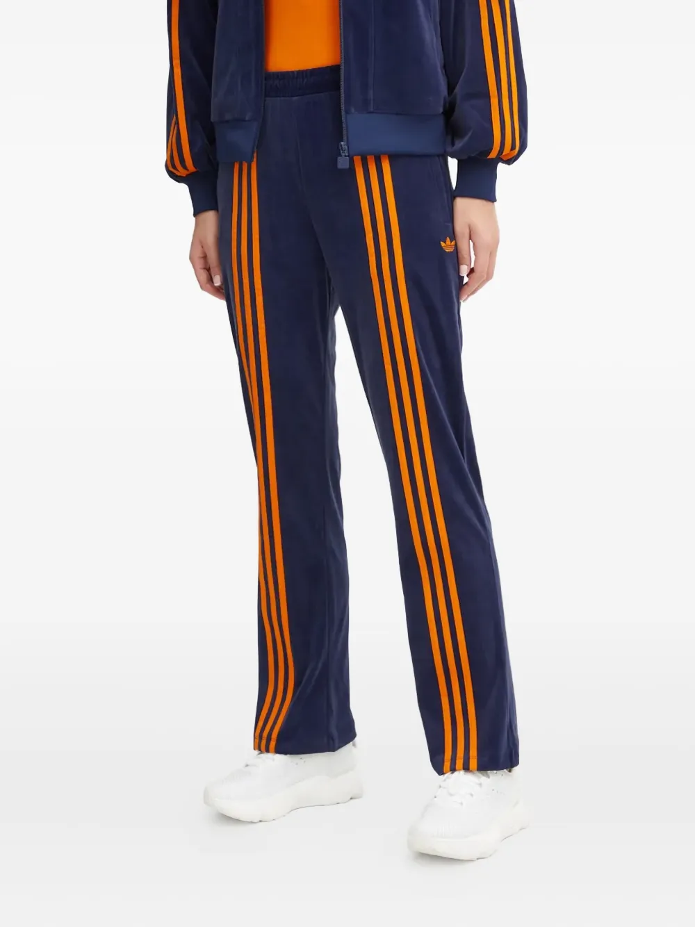 adidas three-stripe velour trousers | Blue | Image 1