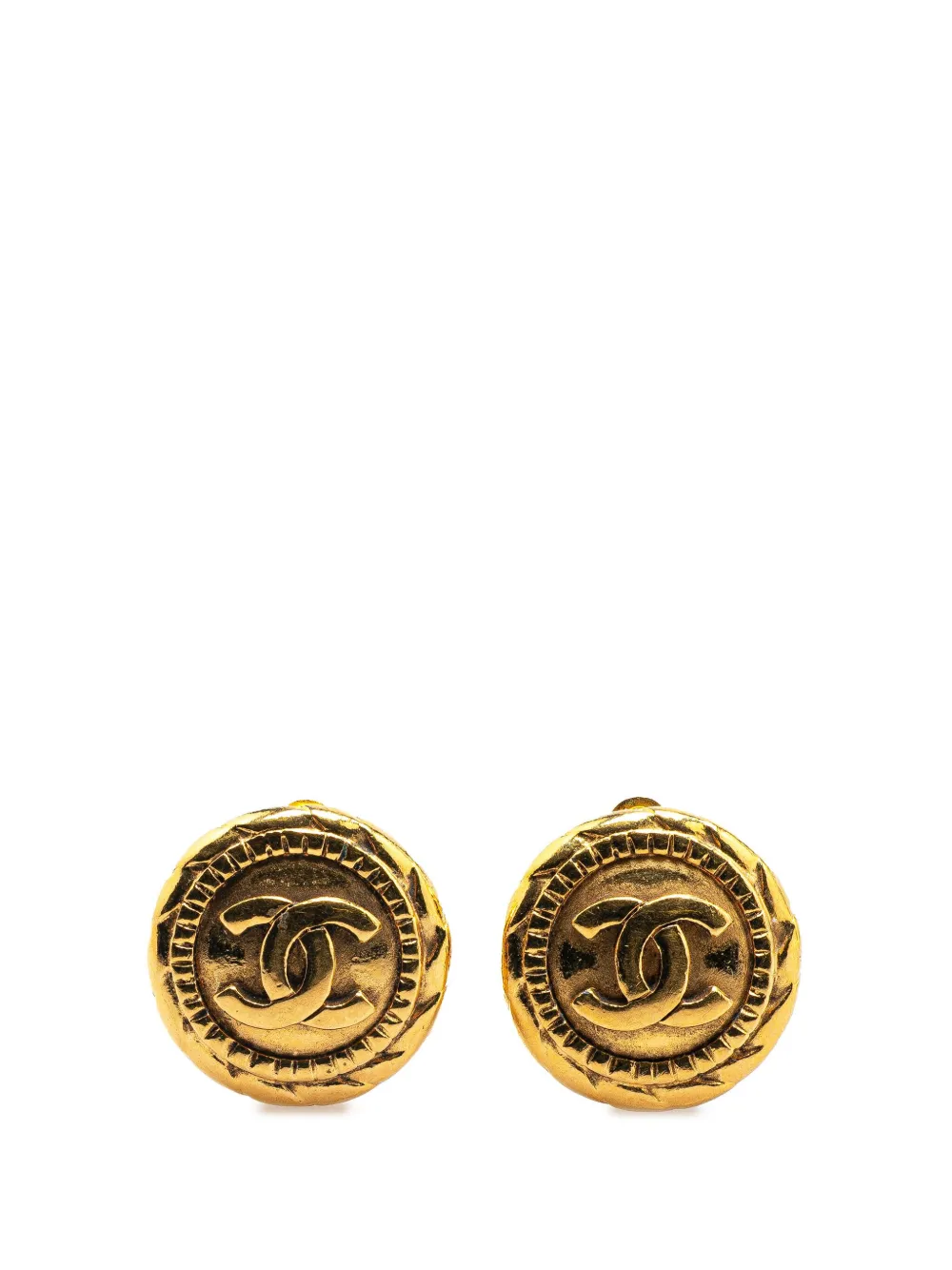 CHANEL Pre-Owned أقراط كبس مستديرة بشعار CC ومطلية بذهب 1970-1980 | ذهبي | Image 1