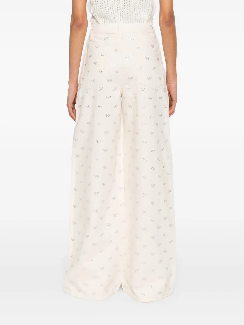 Shop Self-portrait Bow-embellished Jeans In Neutrals