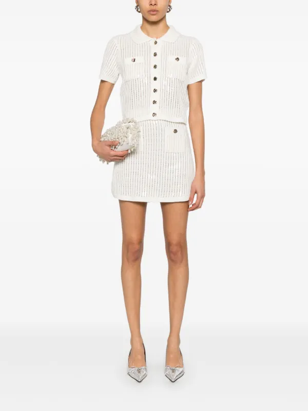 Self-Portrait Sequined Crochet Mini Skirt | White | FARFETCH GE