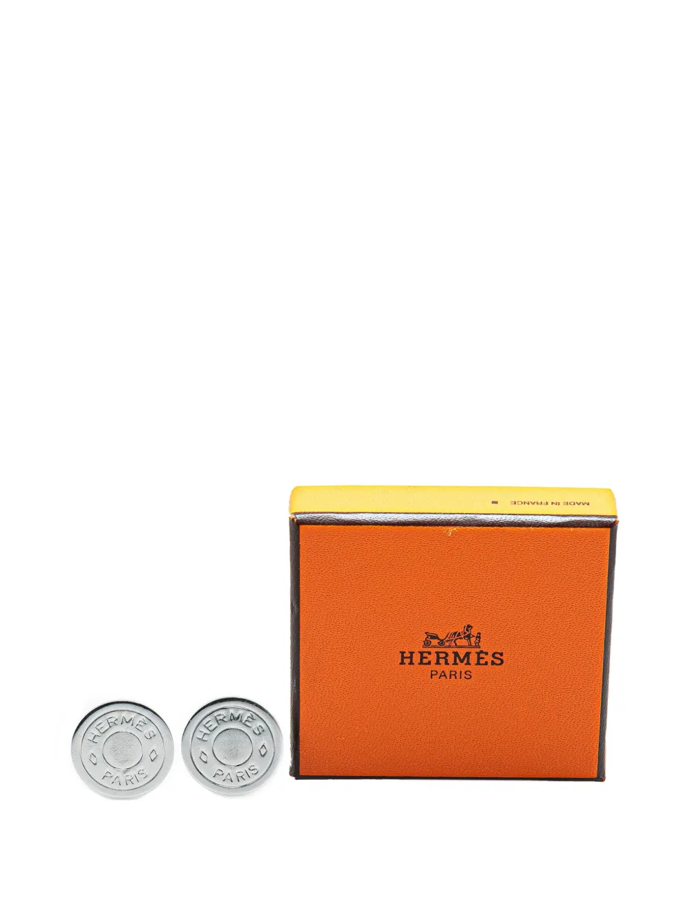 Pre-owned Hermes 20th Century Palladium Plated Bijouterie Fantaisie Clou De Selle Clip On Earrings Costume Earrings In Silver