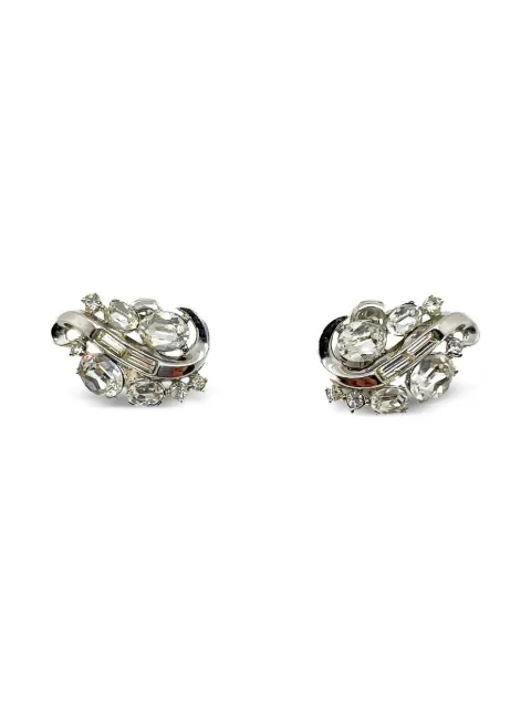 Jennifer Gibson Jewellery aretes Vintage Crown Trifari Crystal Swirl 1940