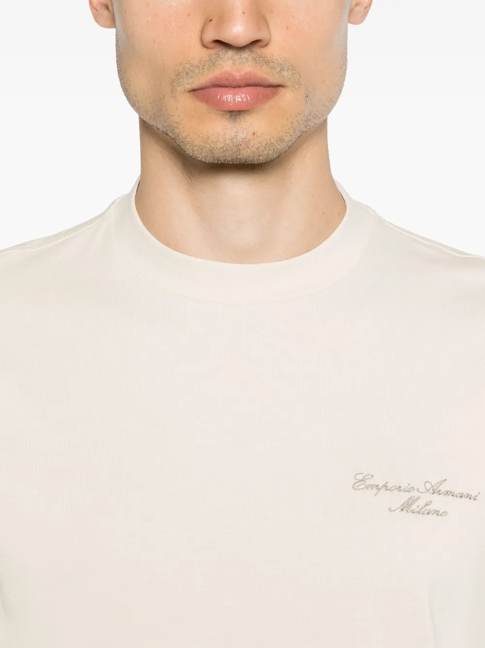 Emporio Armani T-shirt met geborduurd logo Beige