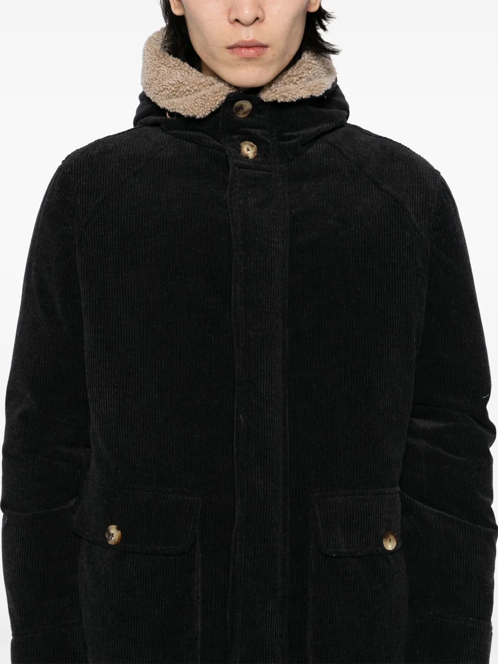 Brunello Cucinelli Corduroy Single Breasted Coat In Black