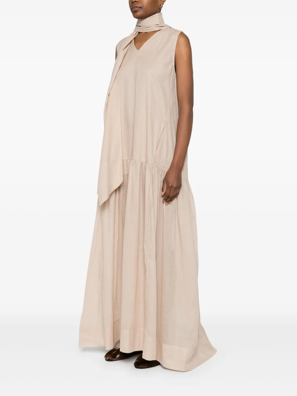 Shop Plan C Cotton Organza Maxi Dress In Brown