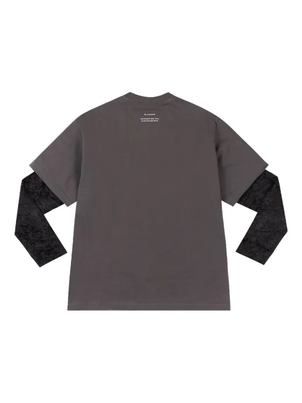 SONG FOR THE MUTE グレー長袖カットソー Song For The Mute foliage-print double-layered 