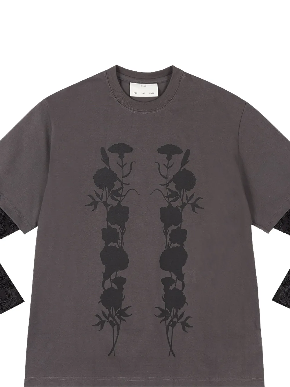 SONG FOR THE MUTE FOLIAGE-PRINT DOUBLE-LAYERED "BLACK" T-SHIRT