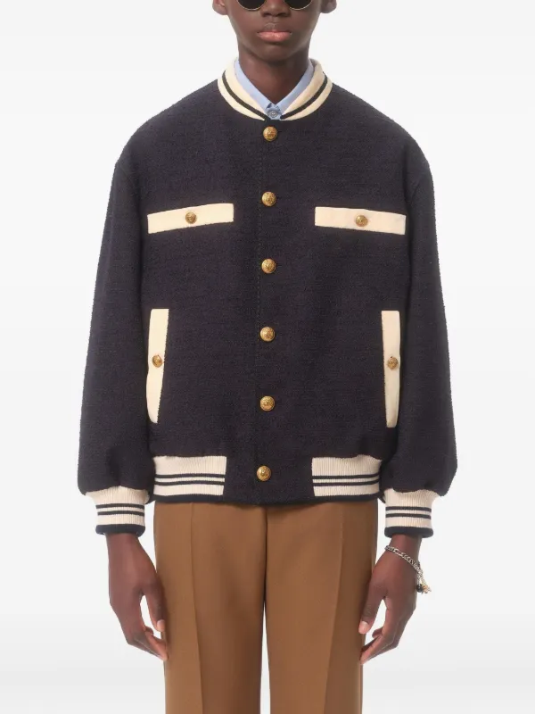 Valentino garavani ジャケット Valentino Garavani button-up Varsity Jacket | Blue | FARFETCH
