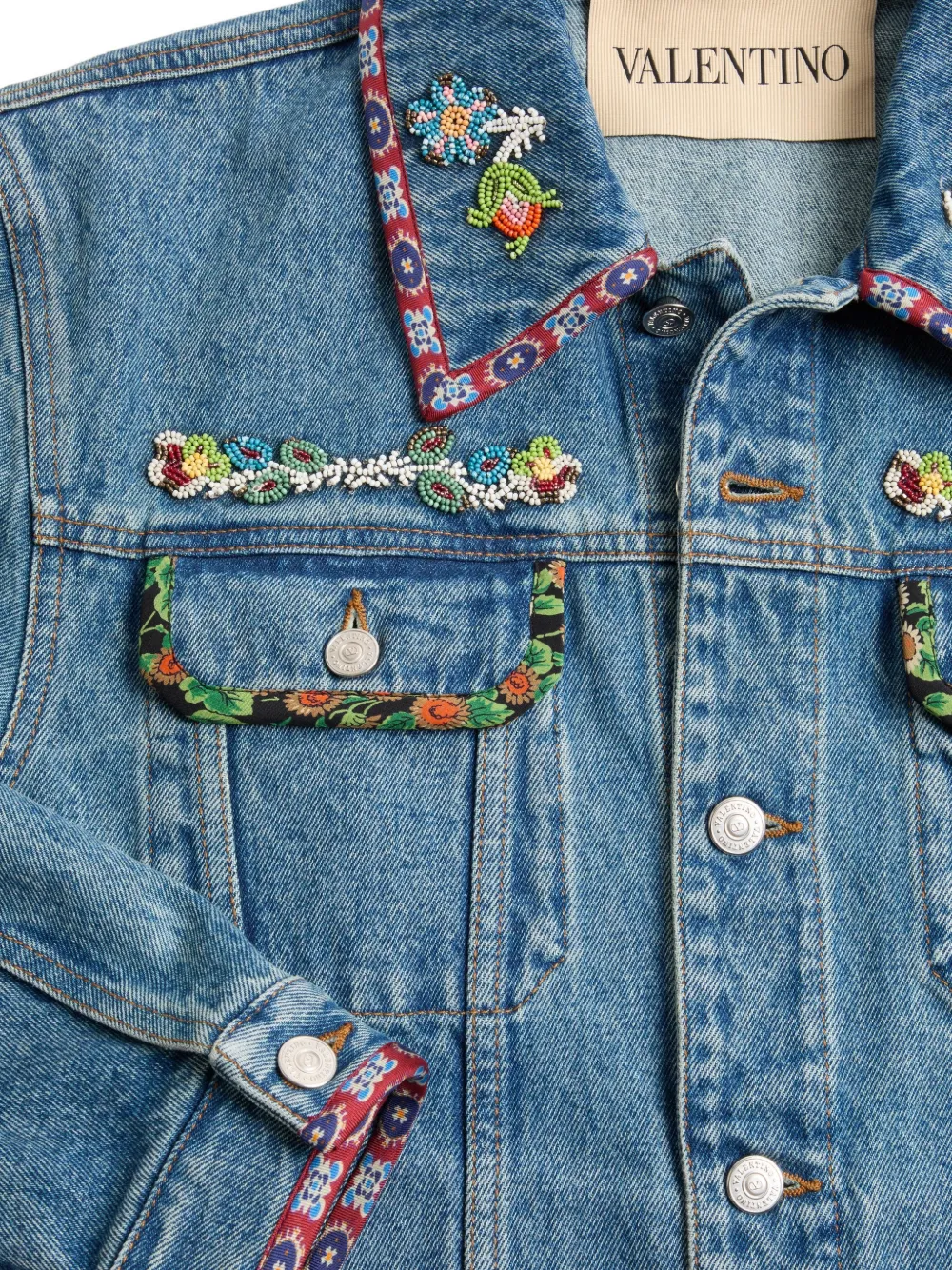 Valentino Garavani Embroidered Denim Jacket in Blue, view 2