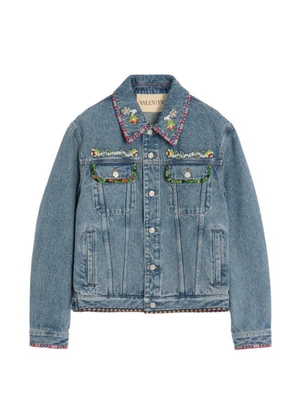 Valentino Garavani Embroidered Denim Jacket in Blue