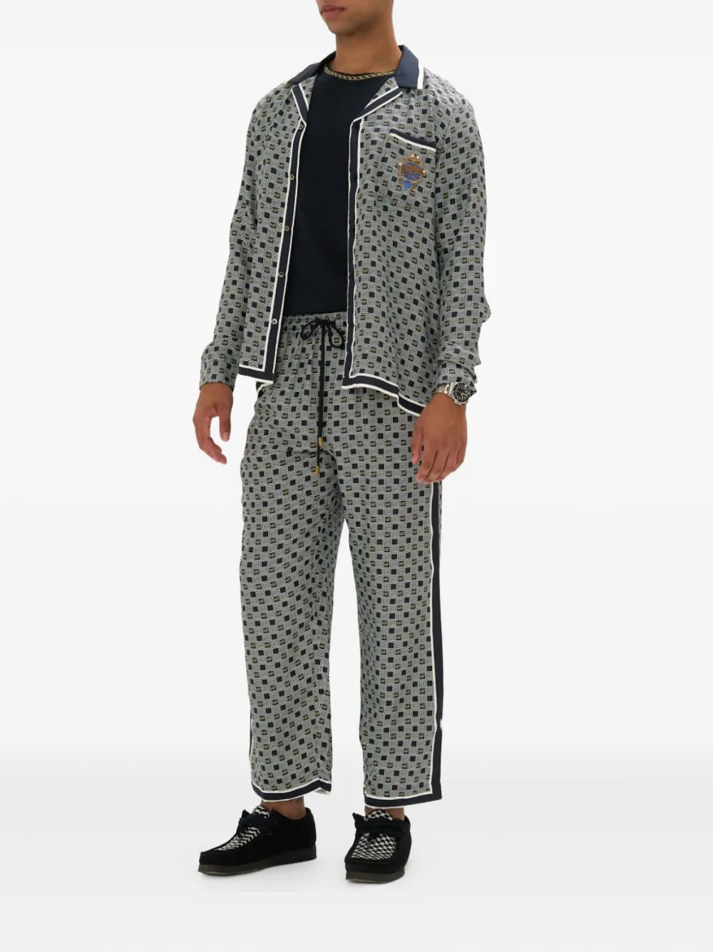 Camilla Zijden broek met elastische taille Blauw