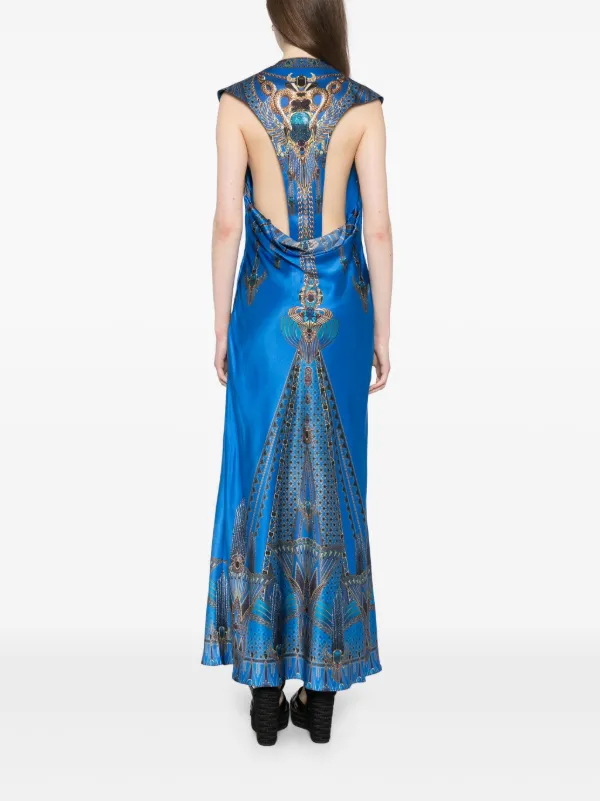 Camilla Abito Lungo Archival Revival Con Ampio Giromanica Blu