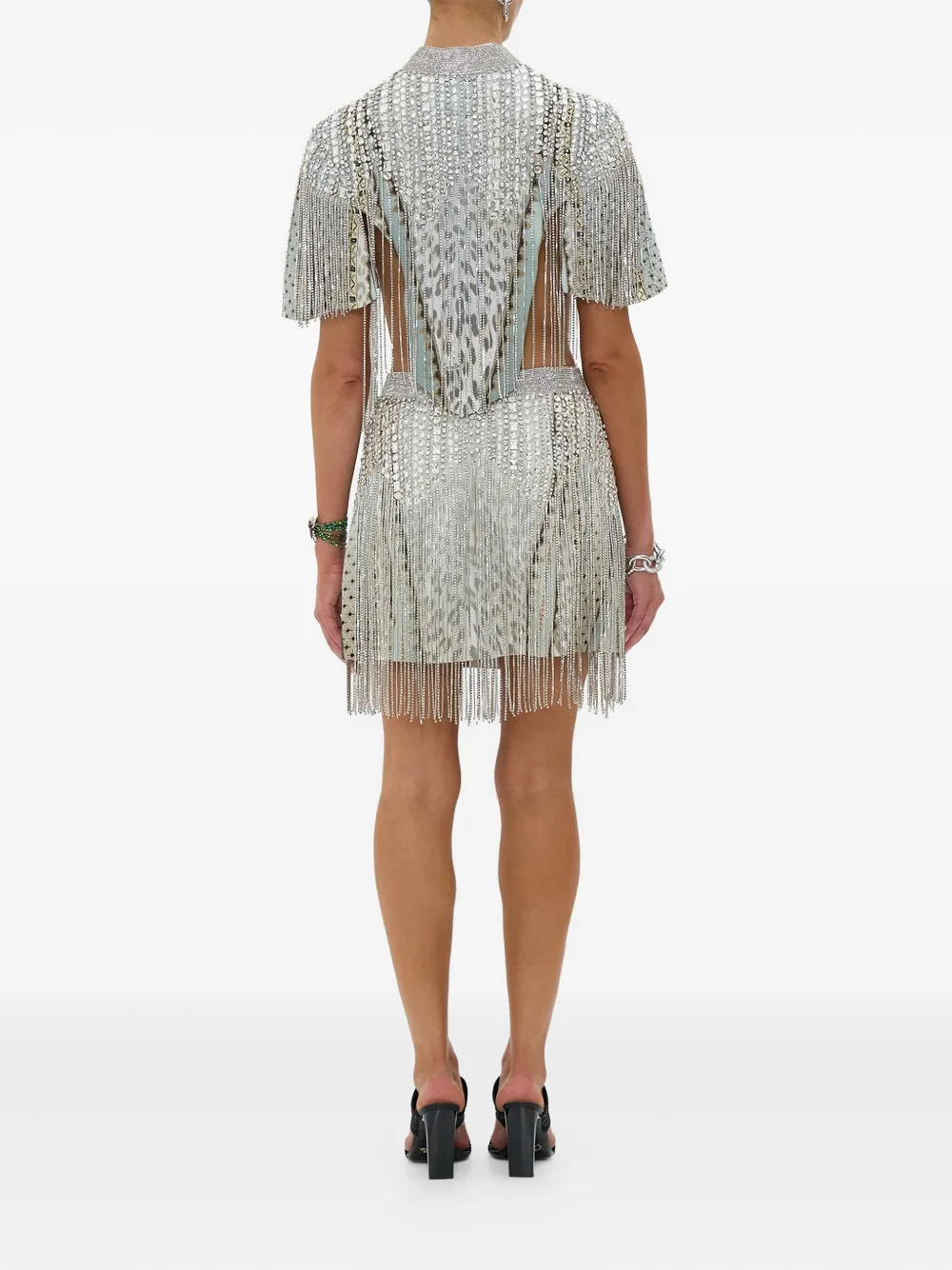 Camilla Mini-rok met franje en kralen Blauw