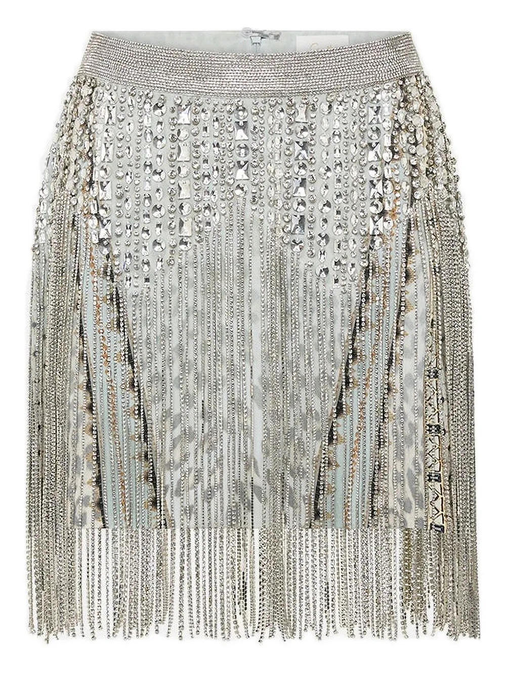 Camilla beaded fringed mini skirt – Blue