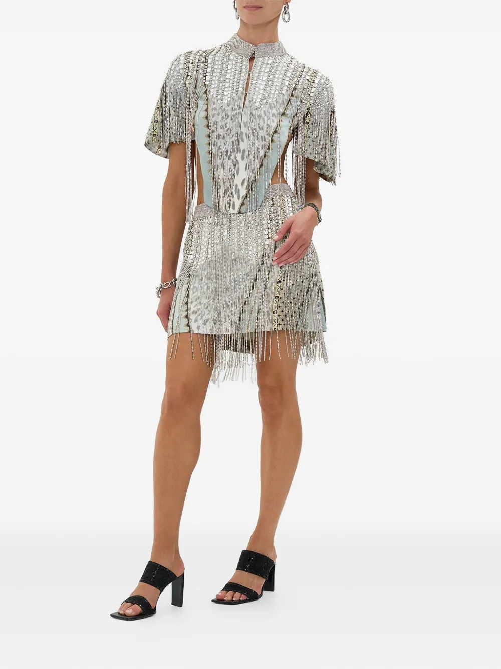 Camilla Mini-rok met franje en kralen Blauw