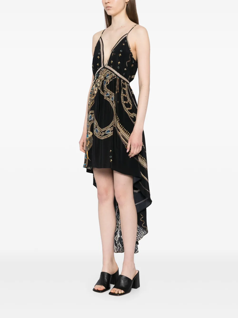 Camilla Asymmetrische jurk met bandjes Zwart