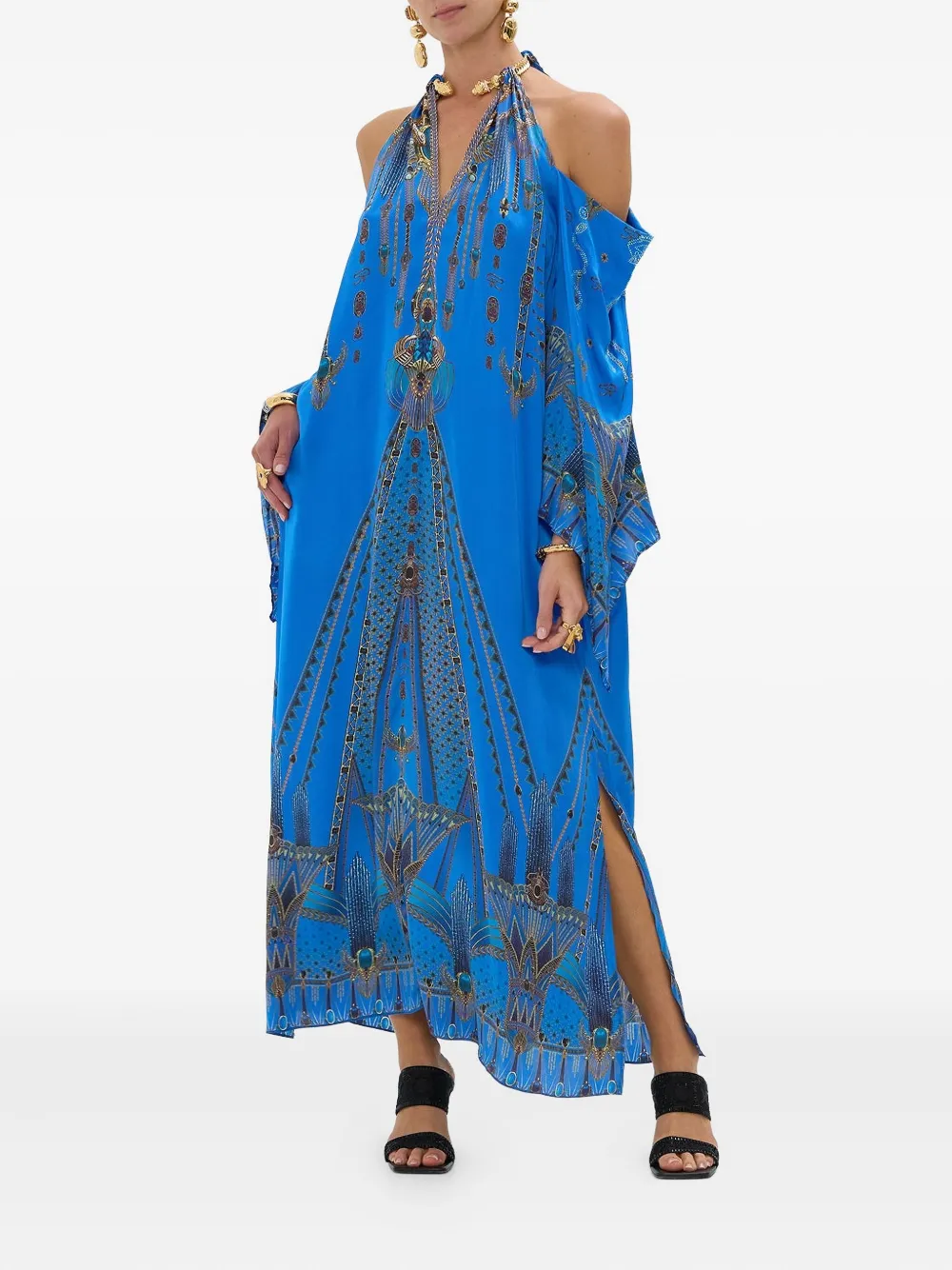 Camilla Zijden off-shoulder midi-jurk - Blauw