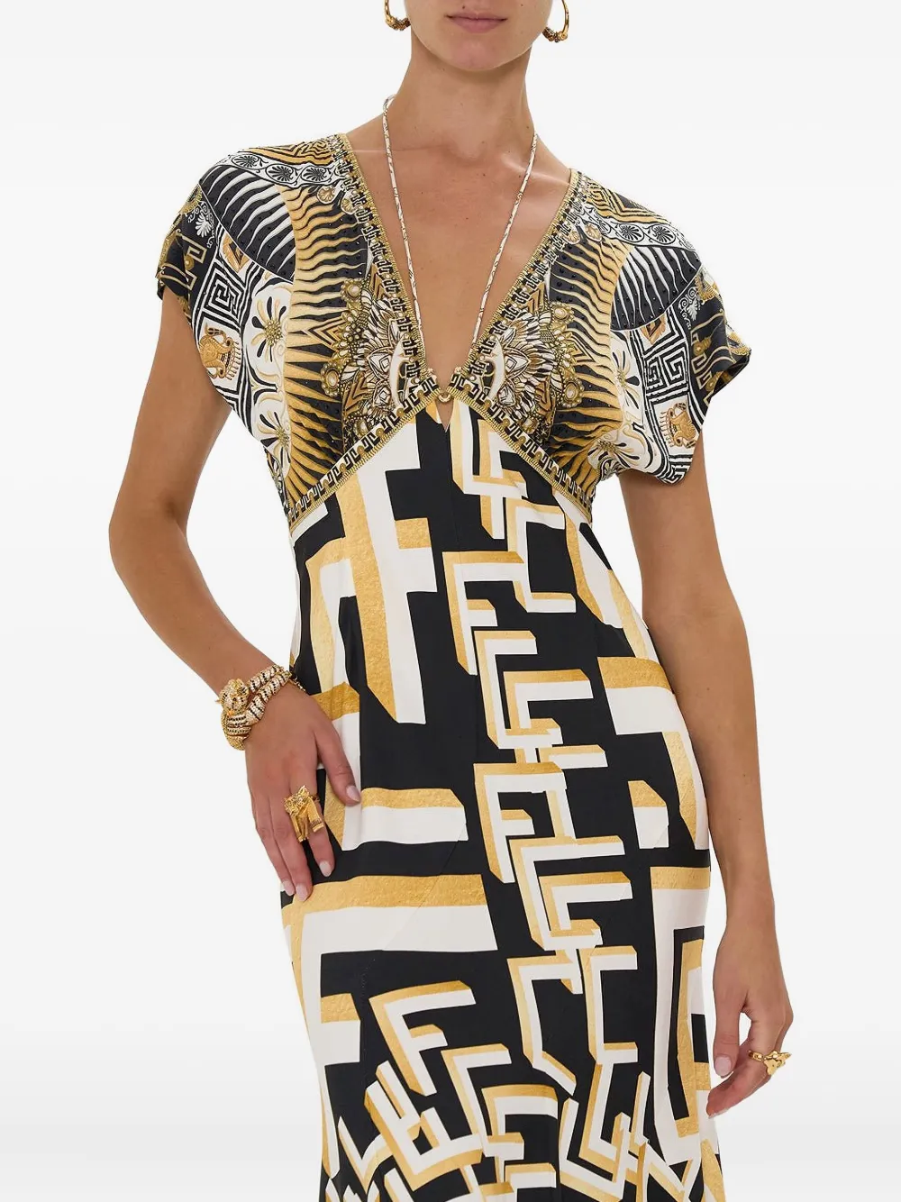 Camilla Maxi-jurk met V-hals Zwart