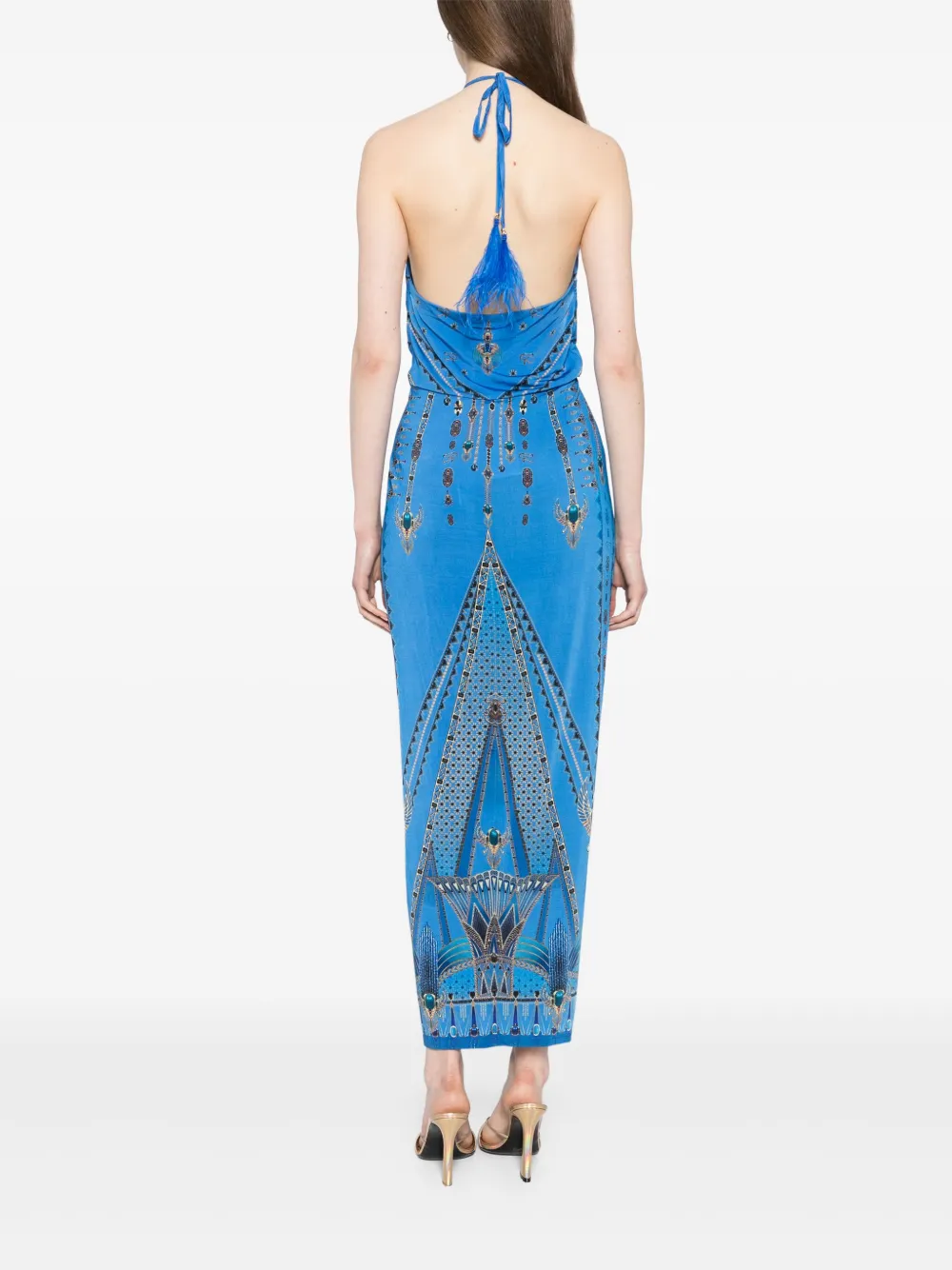 Camilla Gesmockte jersey jurk met V-hals Blauw