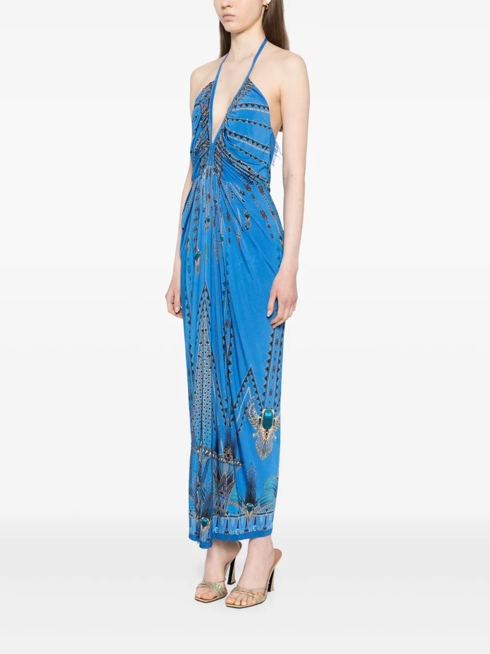 Camilla Gesmockte jersey jurk met V-hals Blauw