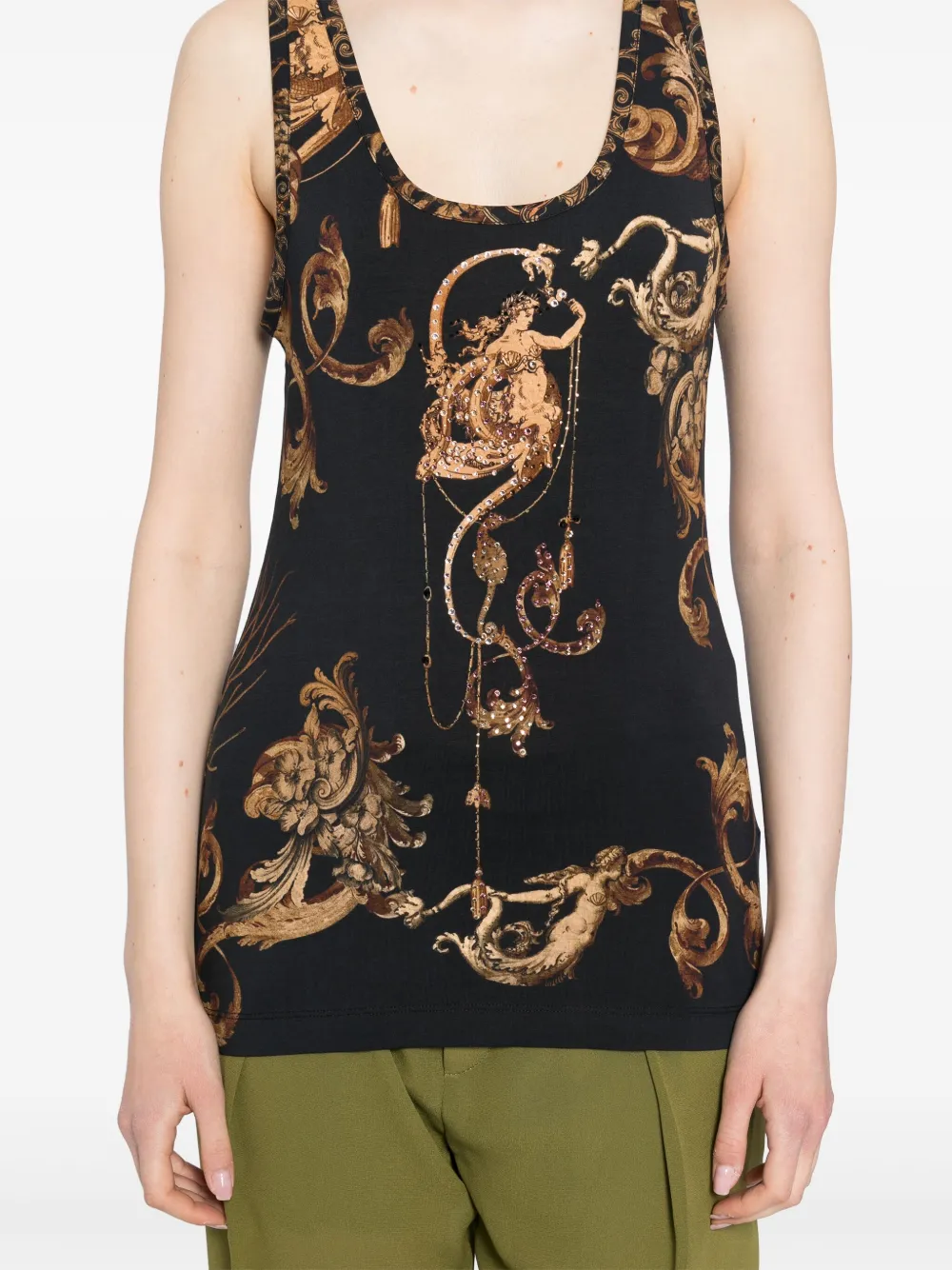 Camilla Jersey tanktop met diepe ronde hals Zwart