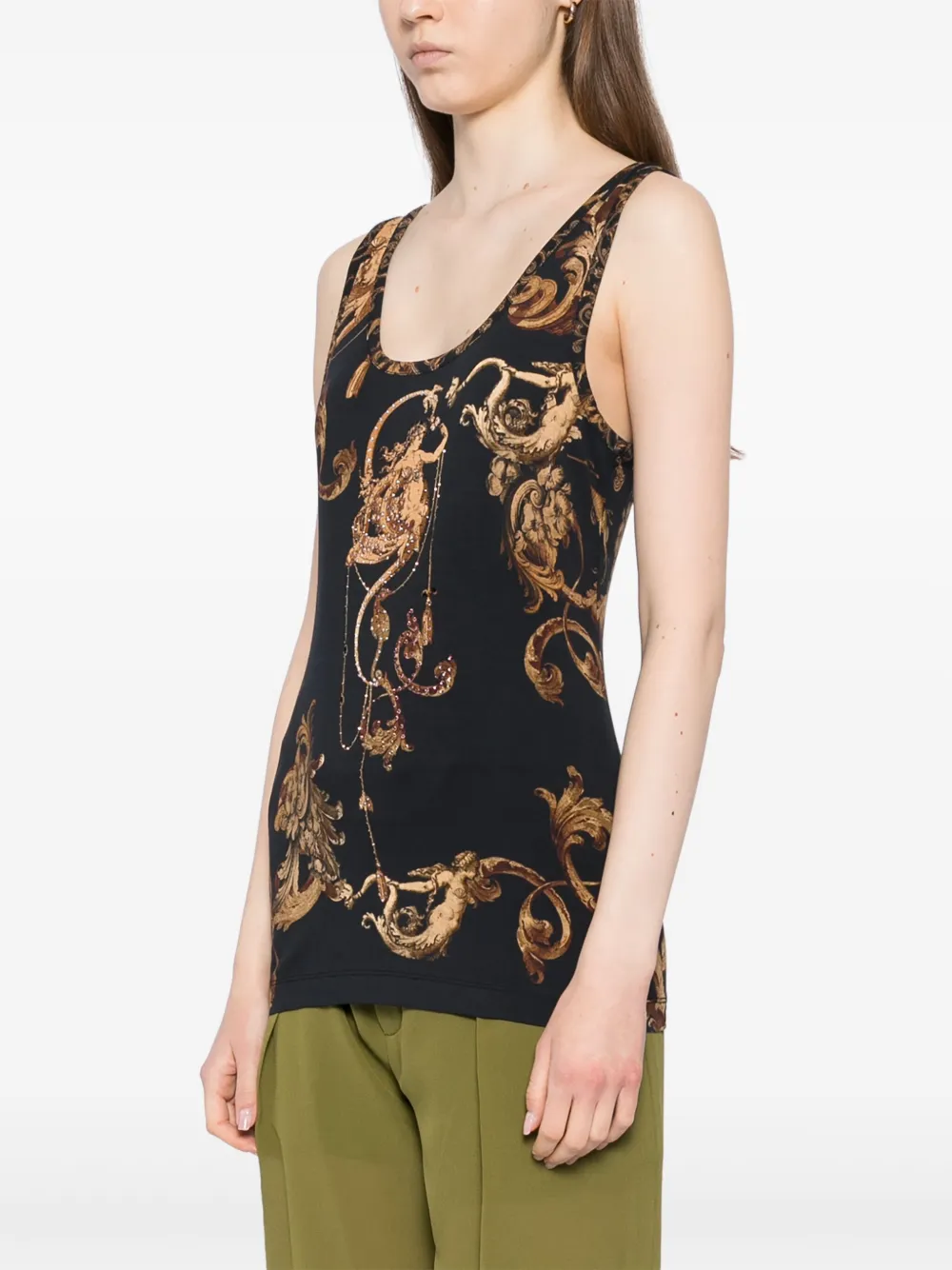 Camilla Jersey tanktop met diepe ronde hals Zwart