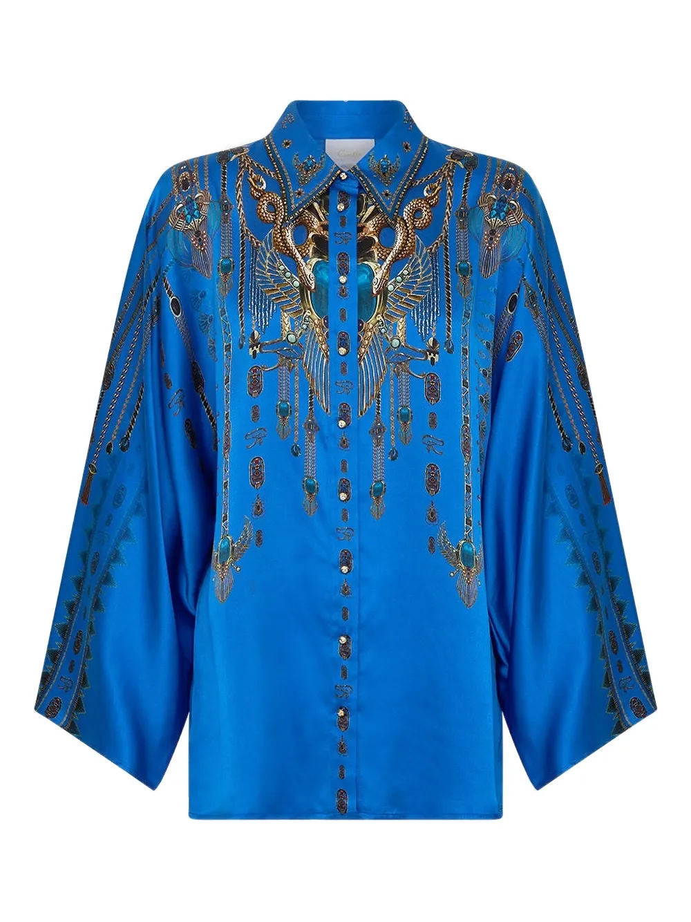 Camilla silk wide-sleeve shirt - Blau