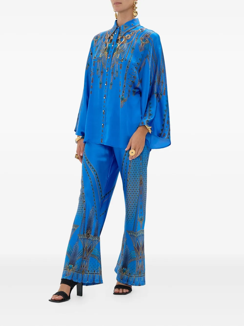 Camilla Zijden blouse met wijde mouwen Blauw