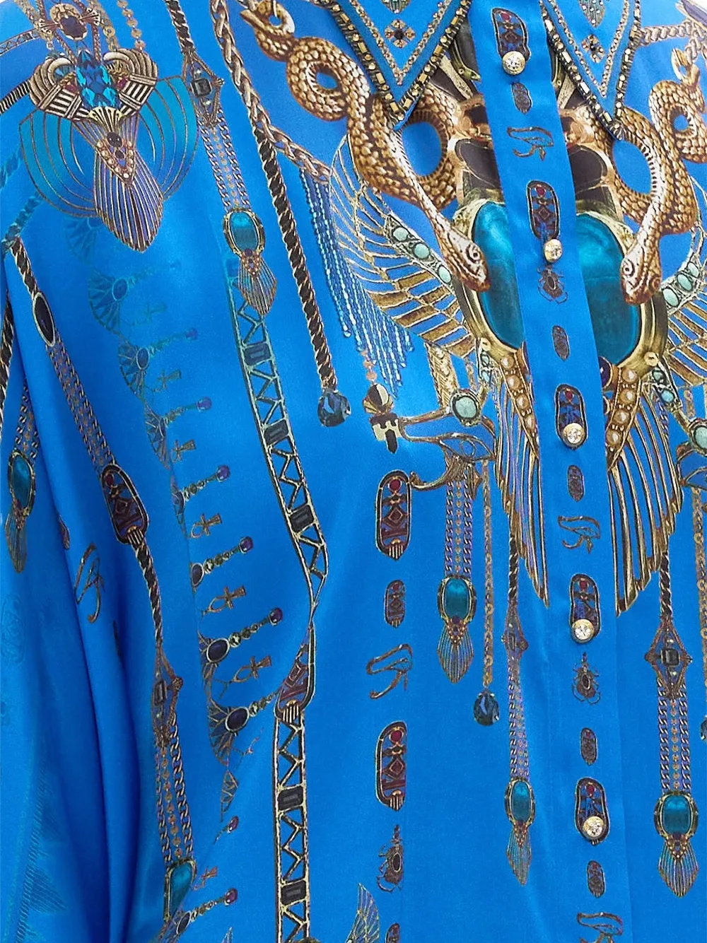 Camilla Zijden blouse met wijde mouwen Blauw