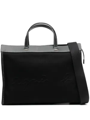 バッグ agnes b. leather briefcase black nylon and leather briefcase