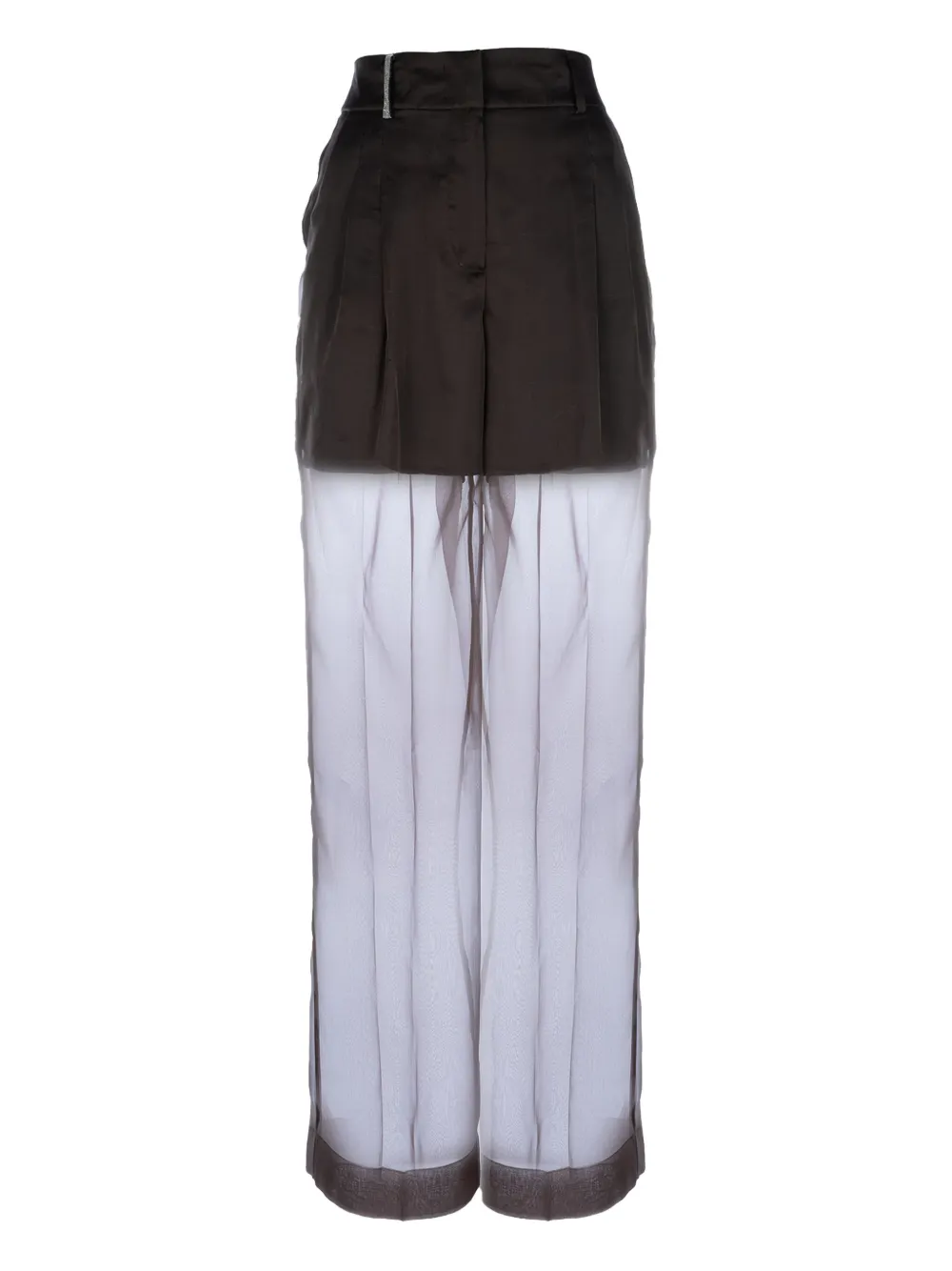 Peserico High Waist Wide Leg Trousers With Sheer Overlay In Multi