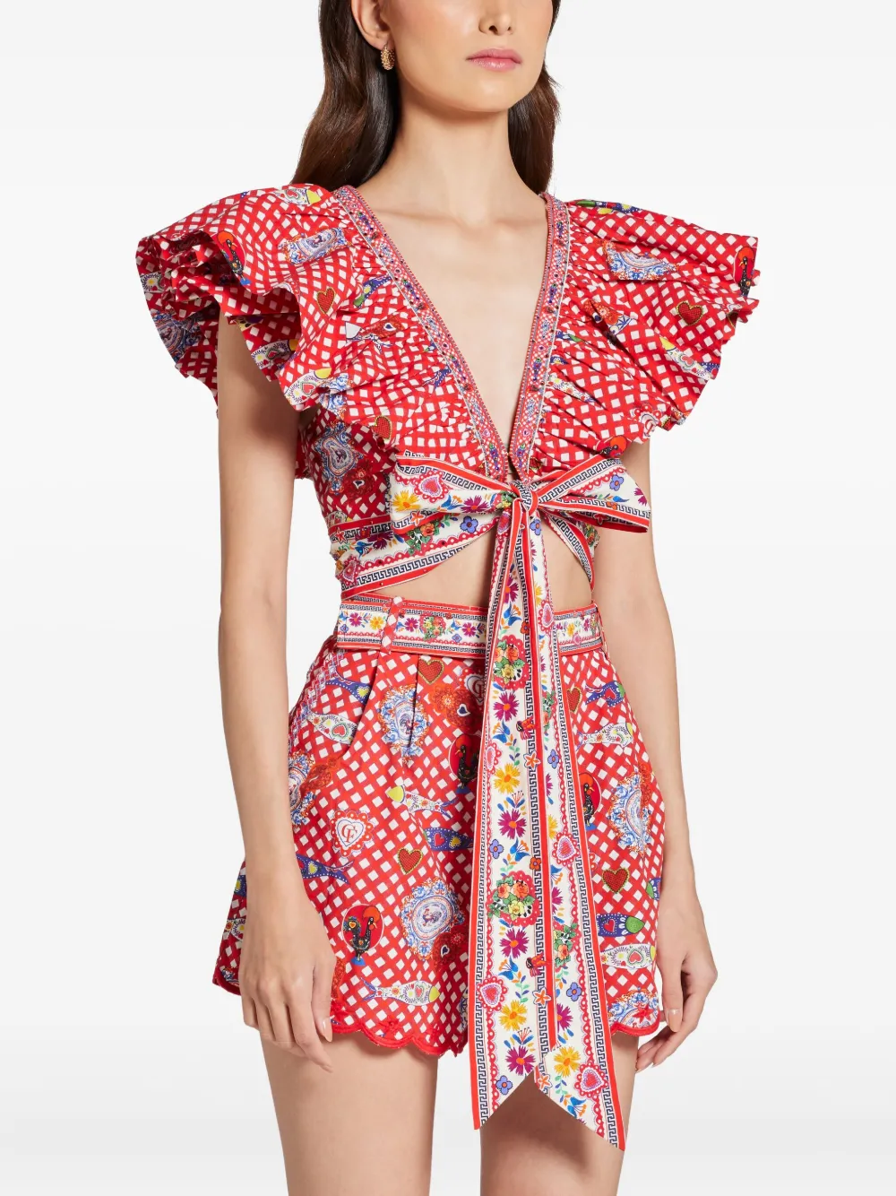 Camilla Wikkeltop met franje detail Rood