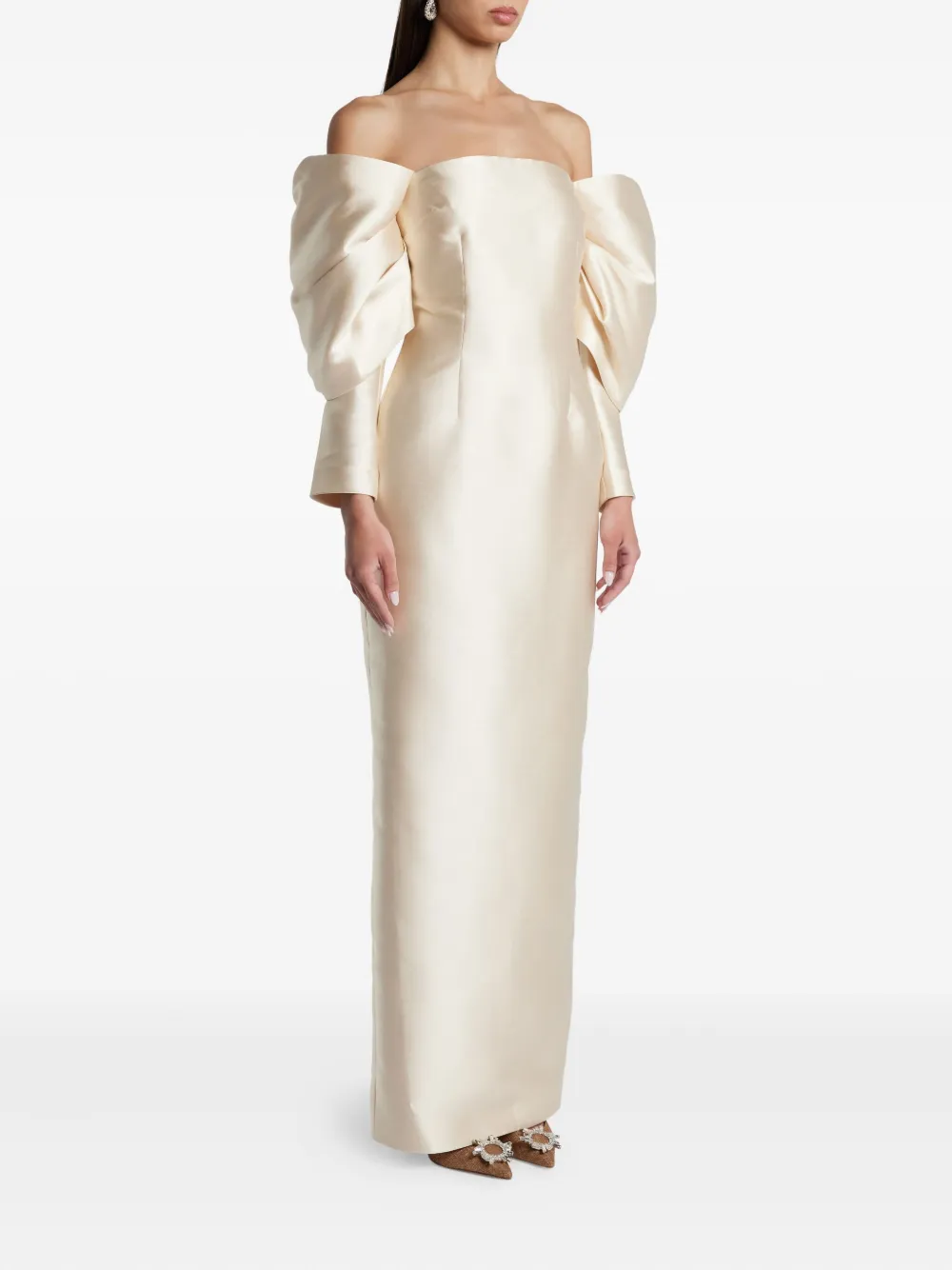 Solace London Off-shoulder jurk Beige